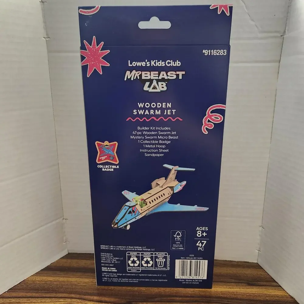 New MrBeast Lab Wooden Swarm Jet Lowe's Kids Club Builder Kit 47 Pc #9116283 NIB